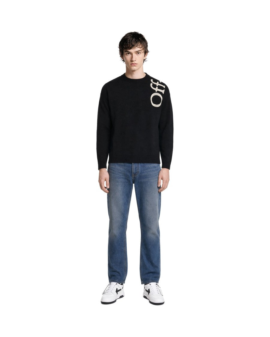 Off-White Black Wool-Blend Chain-Embroidered Sweater