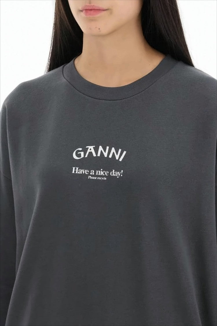 Ganni Relaxed Fit Long-Sleeve Sweatshirt With Ribbed Details