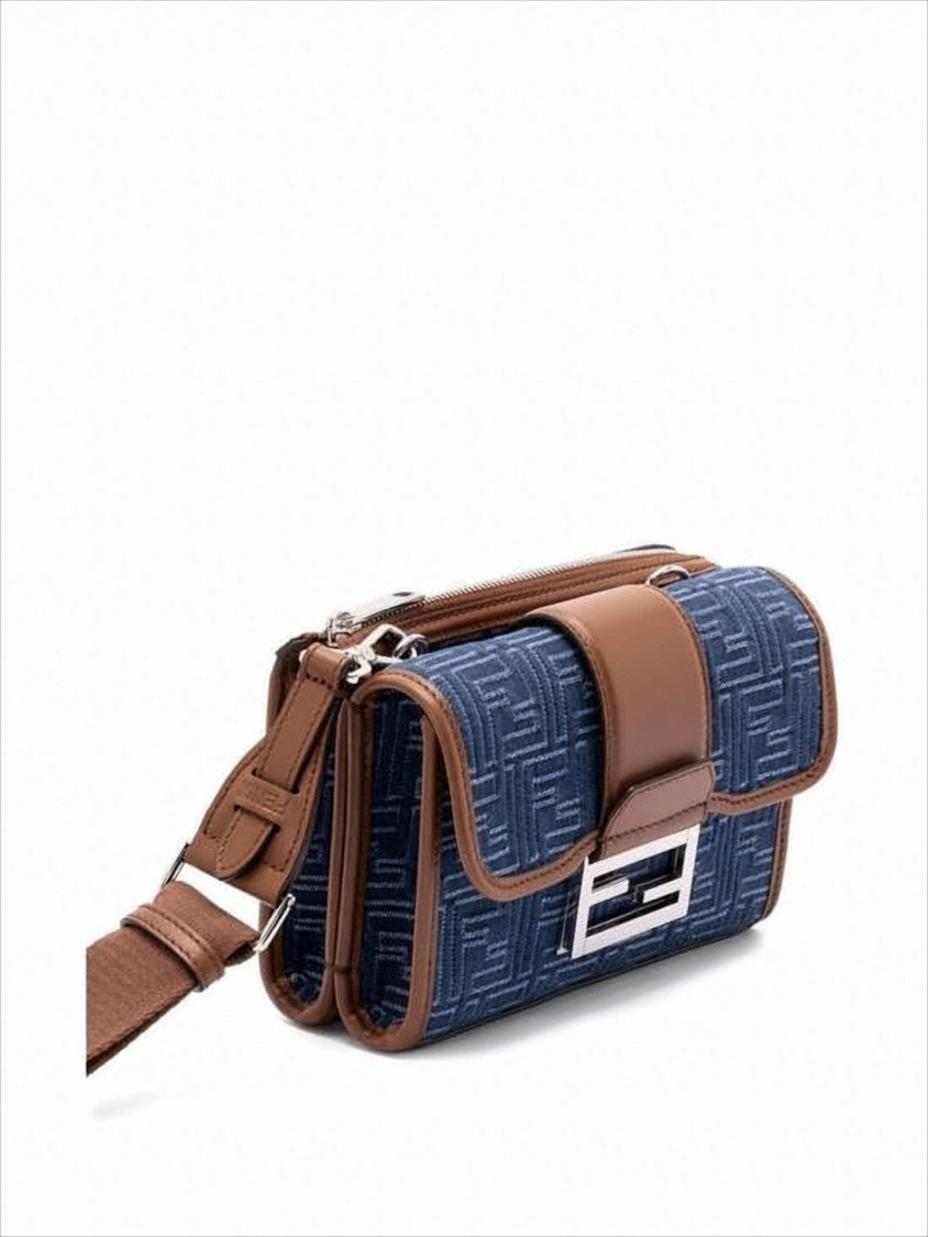 Fendi Structured Blue Calf Leather Crossbody Bag