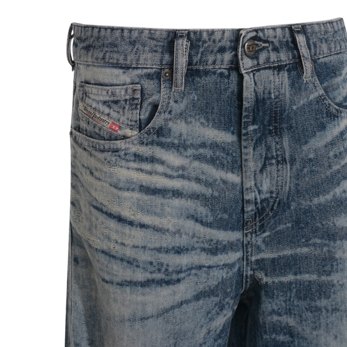 Diesel Distressed High-Waisted Wide-Leg Jeans With Vintage Wash