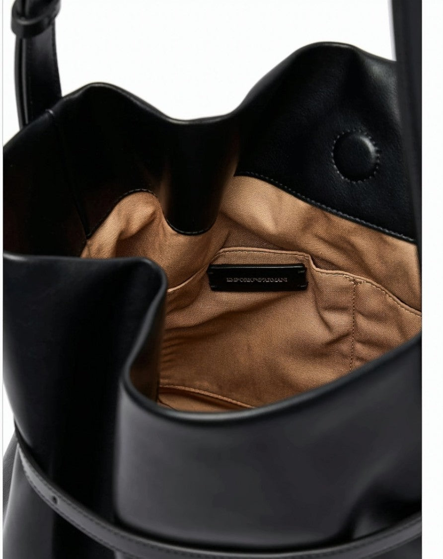 Emporio Armani Black Smooth Finish Buckle Shoulder Bag