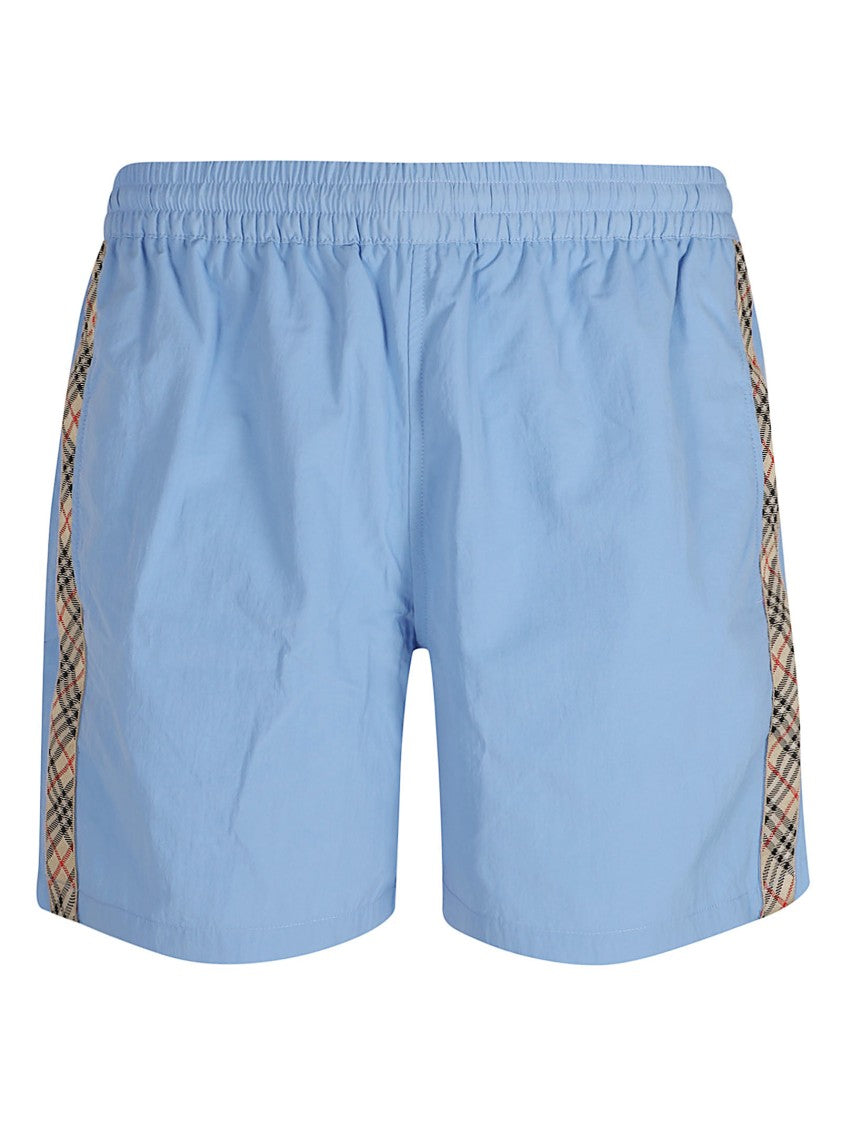 Burberry Light Blue Swim Shorts With Adjustable Waist And Equestrian Detail