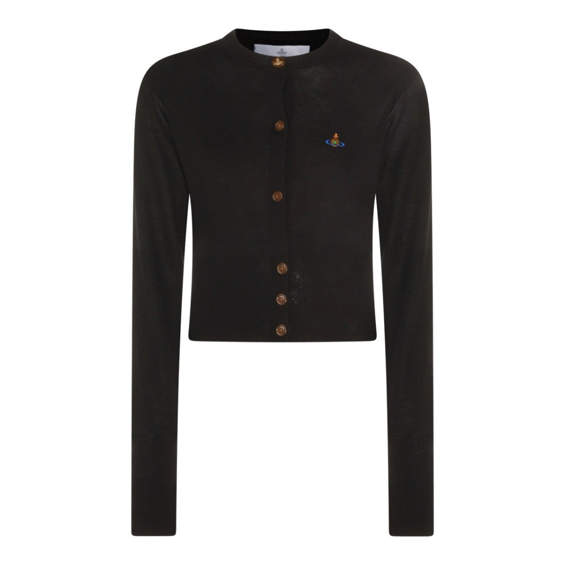 Vivienne Westwood Cropped Black Wool Bea Cardigan With Embroidered Orb Logo