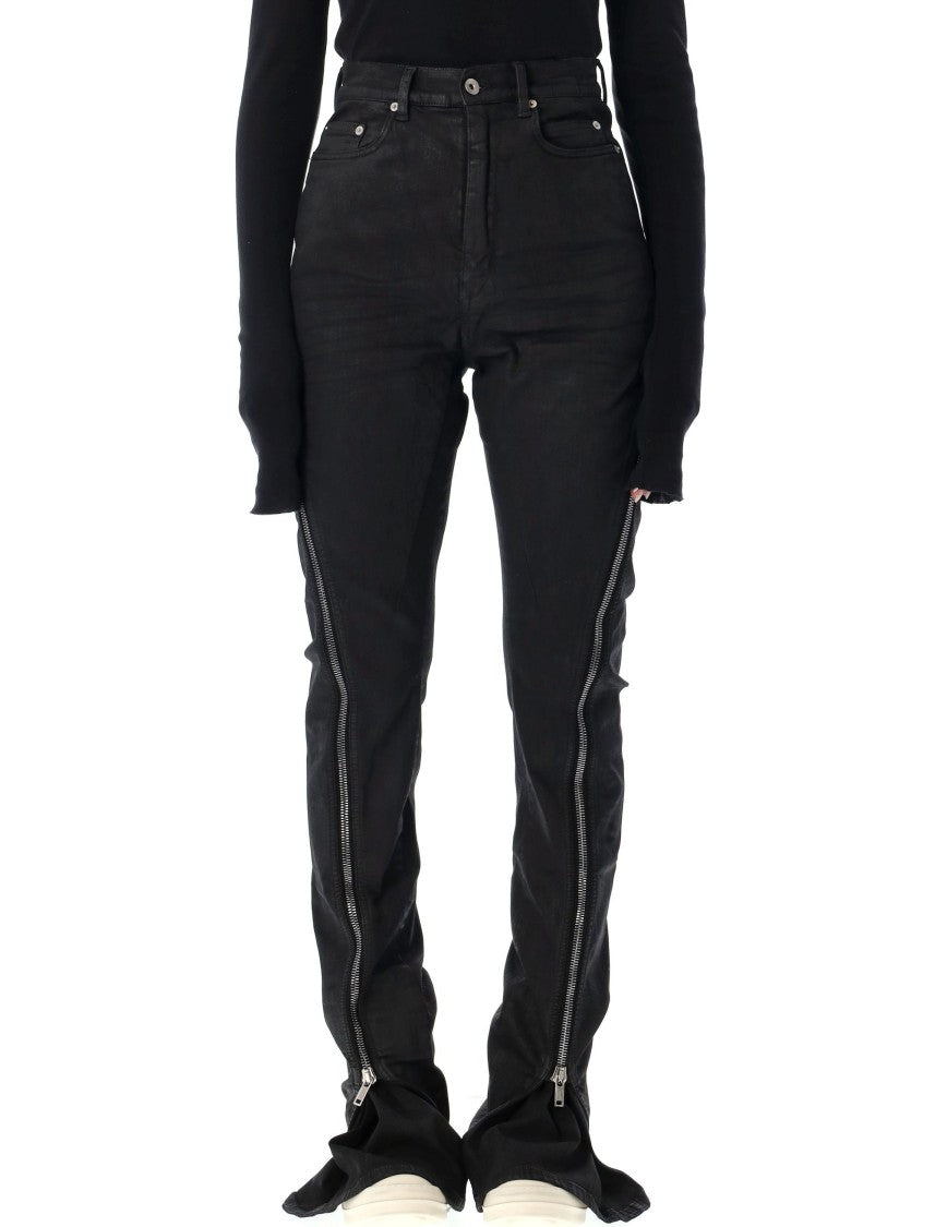 Drkshdw By Rick Owens Bolan Banana Black Waxed Jeans
