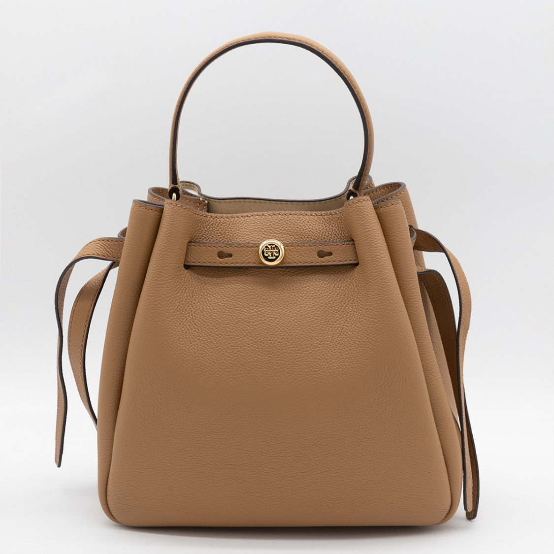 Tory Burch Trapezoidal Handbag With Gold-Tone Closure And Side Ties