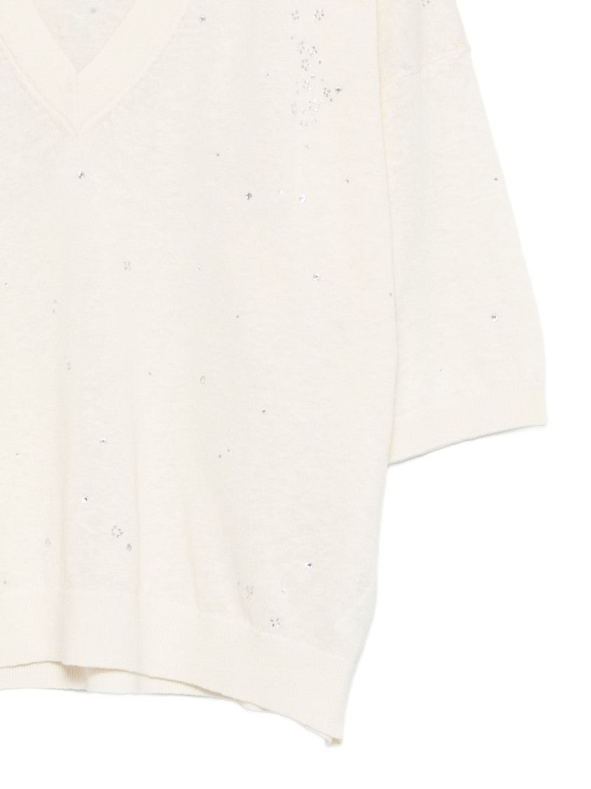 Seventy Sergio Tegon Relaxed Fit Cream Sweater With V-Neckline