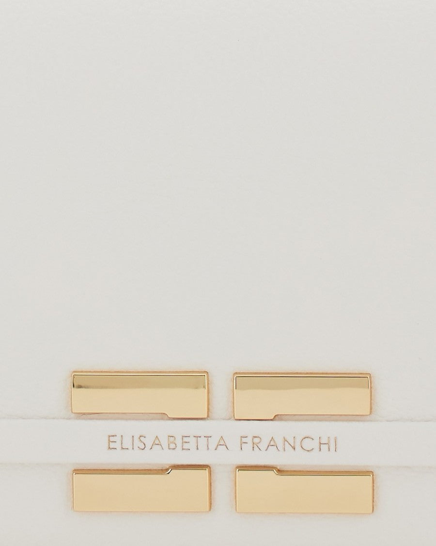 Elisabetta Franchi Compact White Shoulder Bag With Gold-Tone Logo Plaque