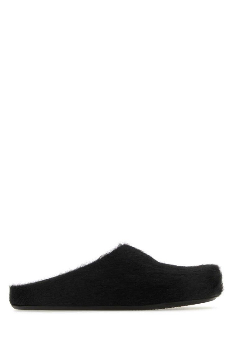 Marni Black Calf Hair Fussbett Slippers