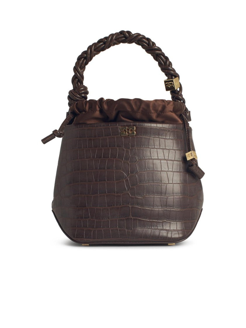 Ganni Bou' Bucket Bag In Brown Leather Blend