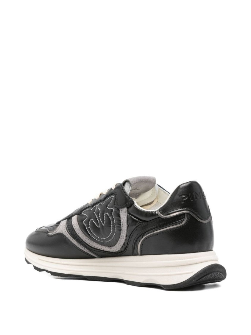 Pinko Low-Profile Black Leather Sneakers With Textured Panels
