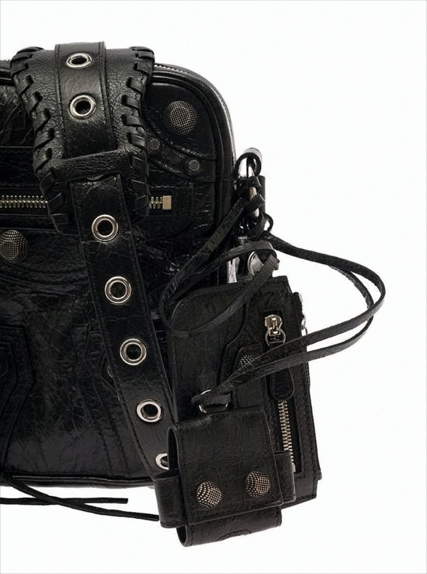 Balenciaga Textured Lambskin Crossbody Bag With Adjustable Strap And Pouch Accents