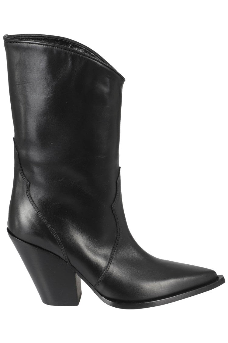 Elena Iachi Pointed Toe Black Leather Cowboy Boots