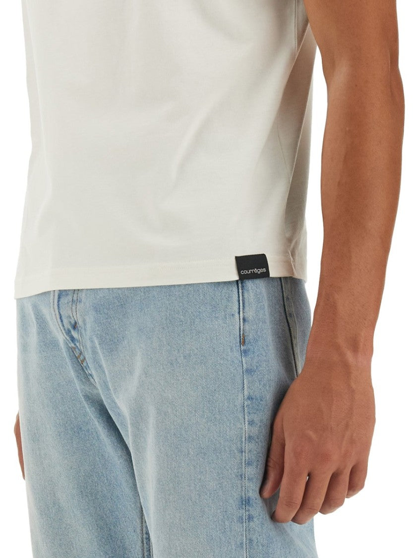 Courrèges Logo-Embellished Cotton T-Shirt With High Neckline