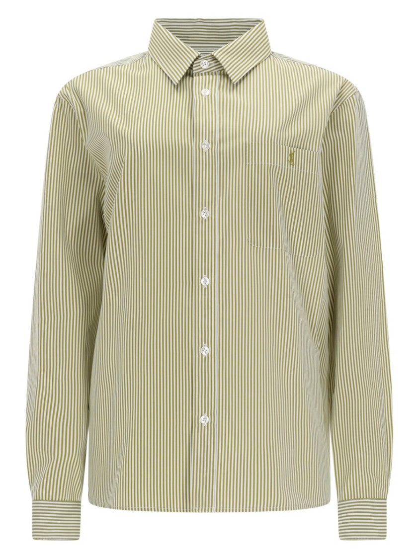 Saint Laurent Cassandre Vertical Striped Cotton Shirt