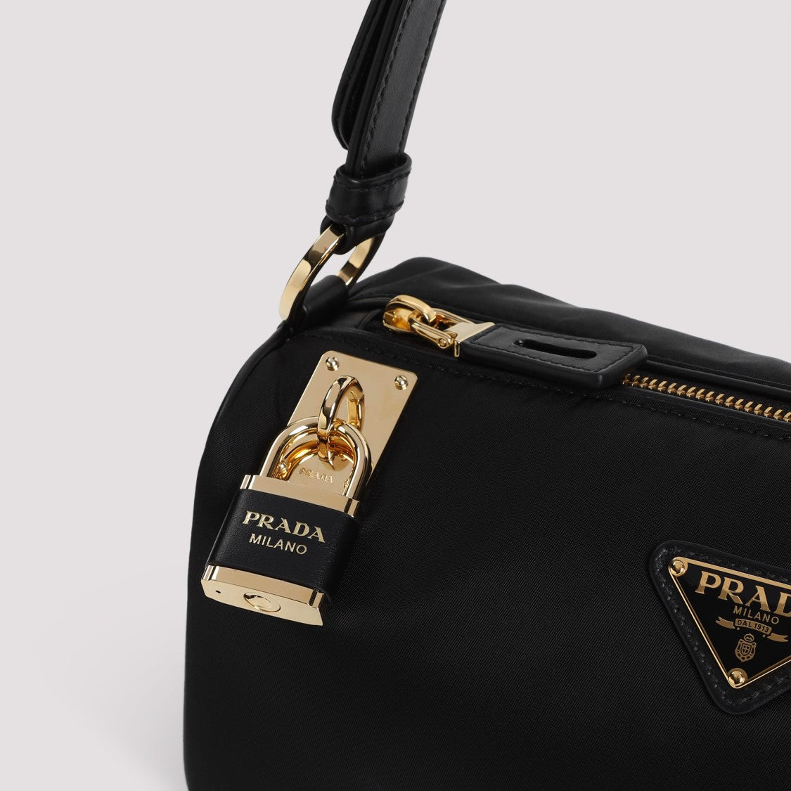 Prada Structured Black Shoulder Bag With Gold-Tone Accents
