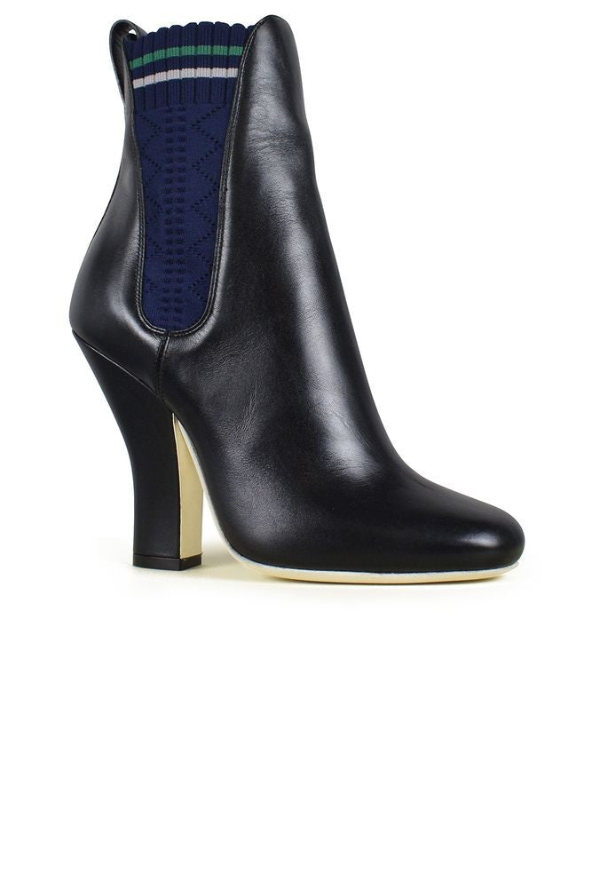 Fendi Pointed Toe Black Leather Ankle Boots