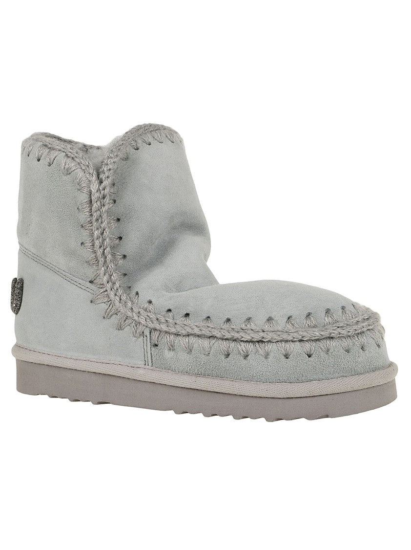 Mou Ankle-Length Grey Sheepskin Boots With Glitter Logo
