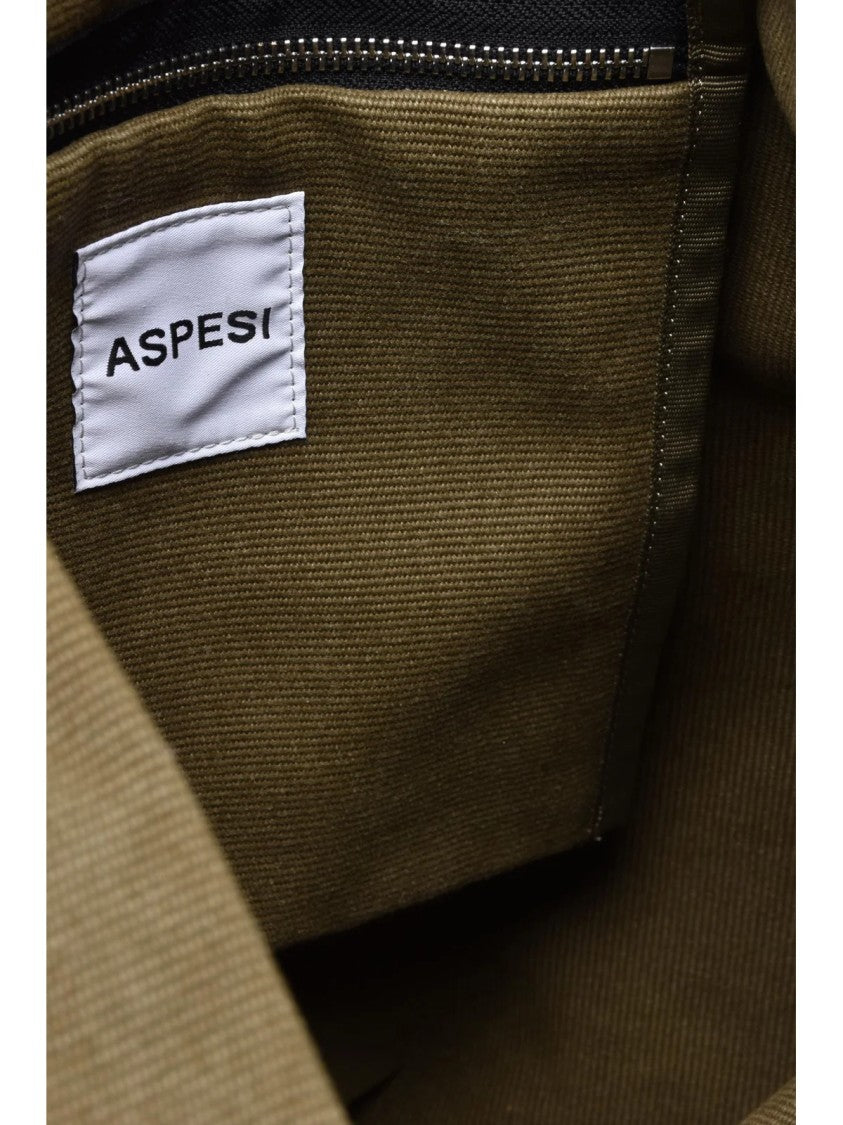 Aspesi Military Green Canvas Leather Handles Cotton Shopper Bag