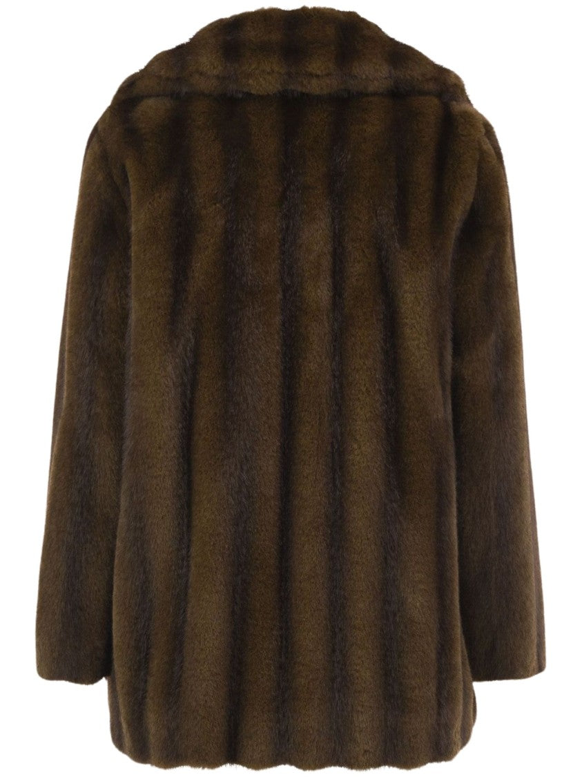 Max Mara Plush Faux Fur Jacket With Wide Lapel In Deep Brown
