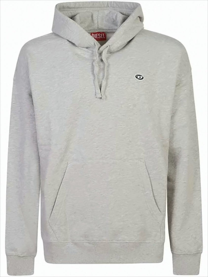 Diesel Light Grey Heathered Hoodie With Embroidery