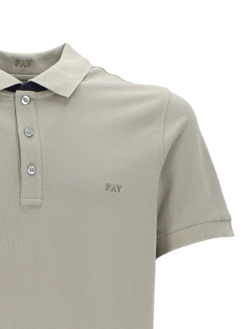 Fay Short Sleeve Piquet Two Tone Polo Shirt