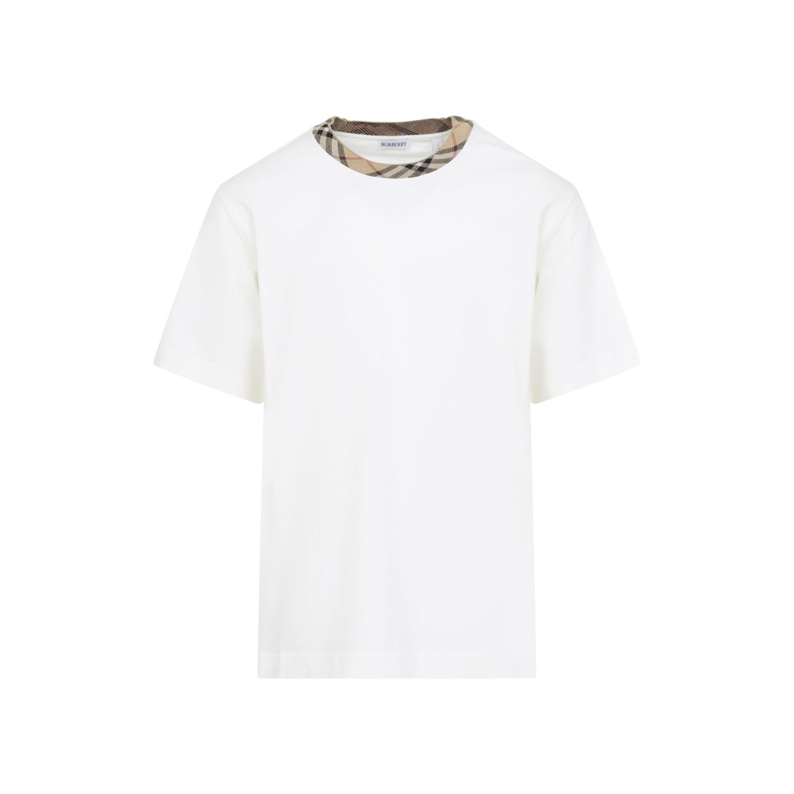 Burberry White T-Shirt With Classic Check Neckline