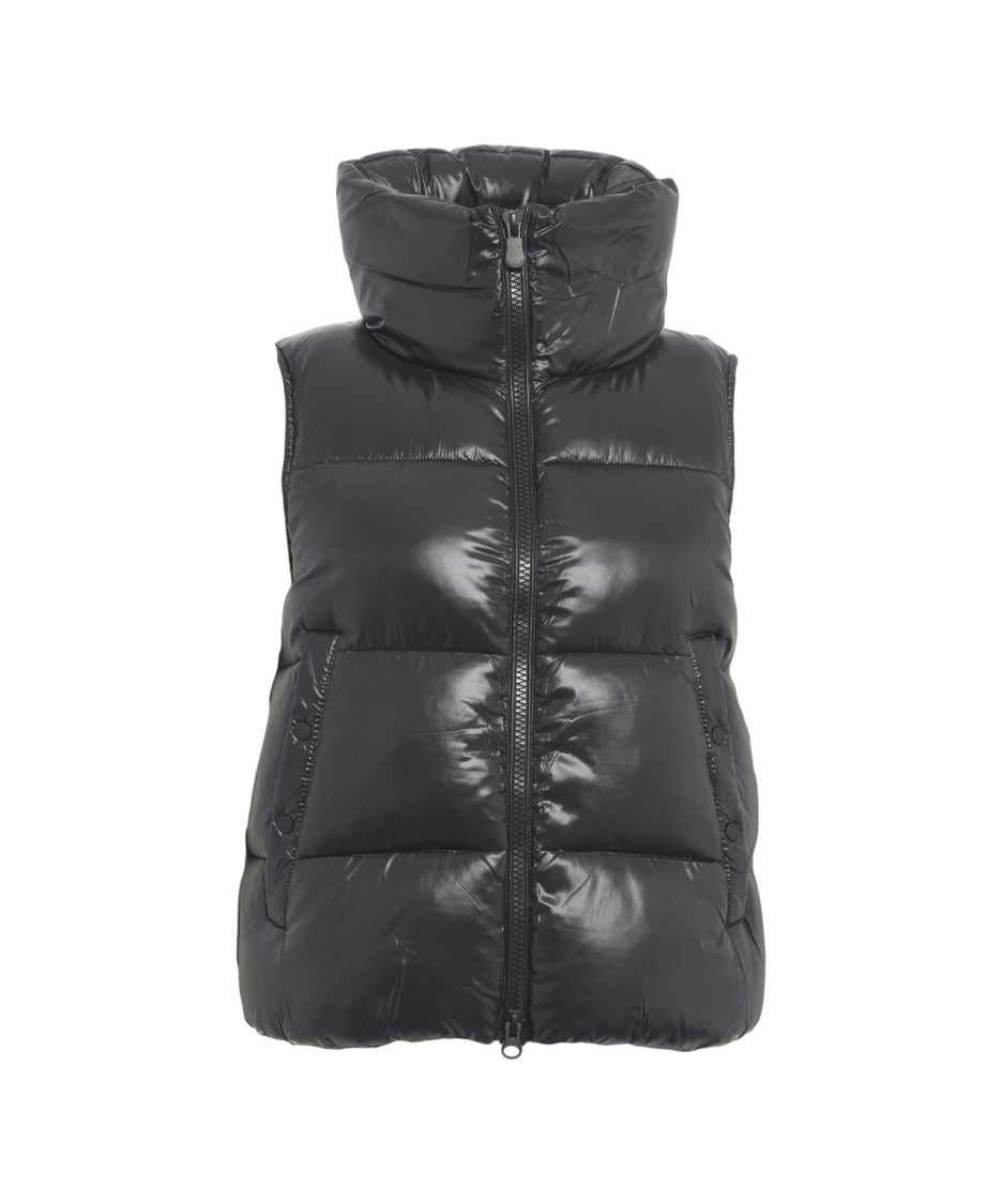 Save The Duck Plumtech-Filled Black Puffer Gilet With High Collar