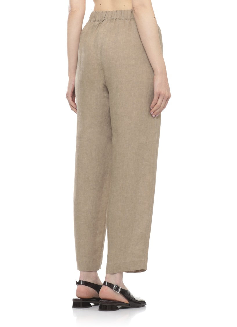 Antonelli Firenze Brown Svezia Drawstring Linen Straight-Leg Pants