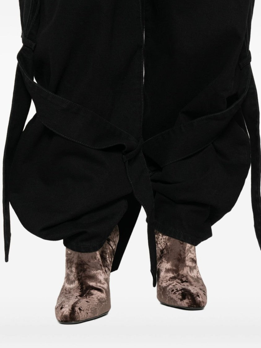 The Attico Voluminous Black Jeans With Unique Ties