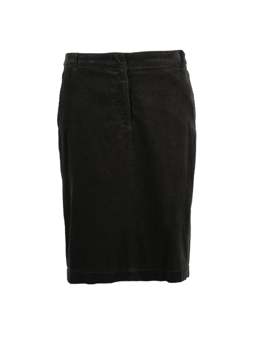 Aspesi Grey Cotton Corduroy Midi Skirt