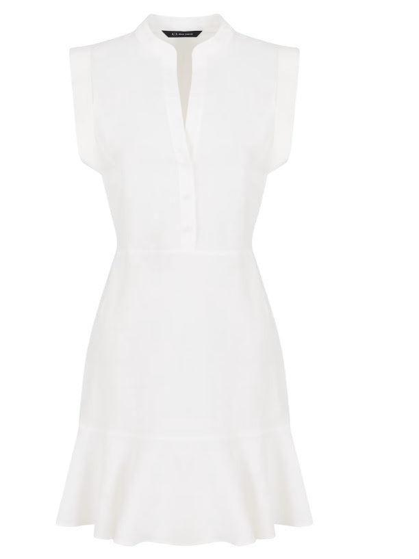 Armani Exchange Sleeveless White Dress With Mandarin Collar