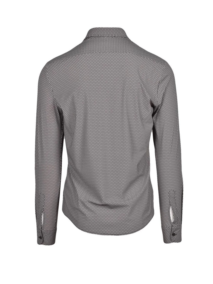 Out/Fit Techno Stretch Brown Shirt With Geometric Pattern