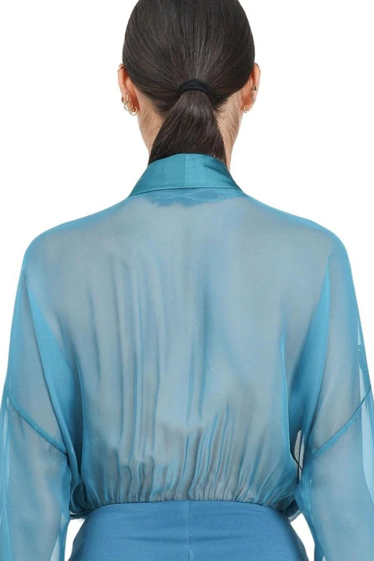 Santas* Deep V-Neck Bodysuit With Sheer Sleeves