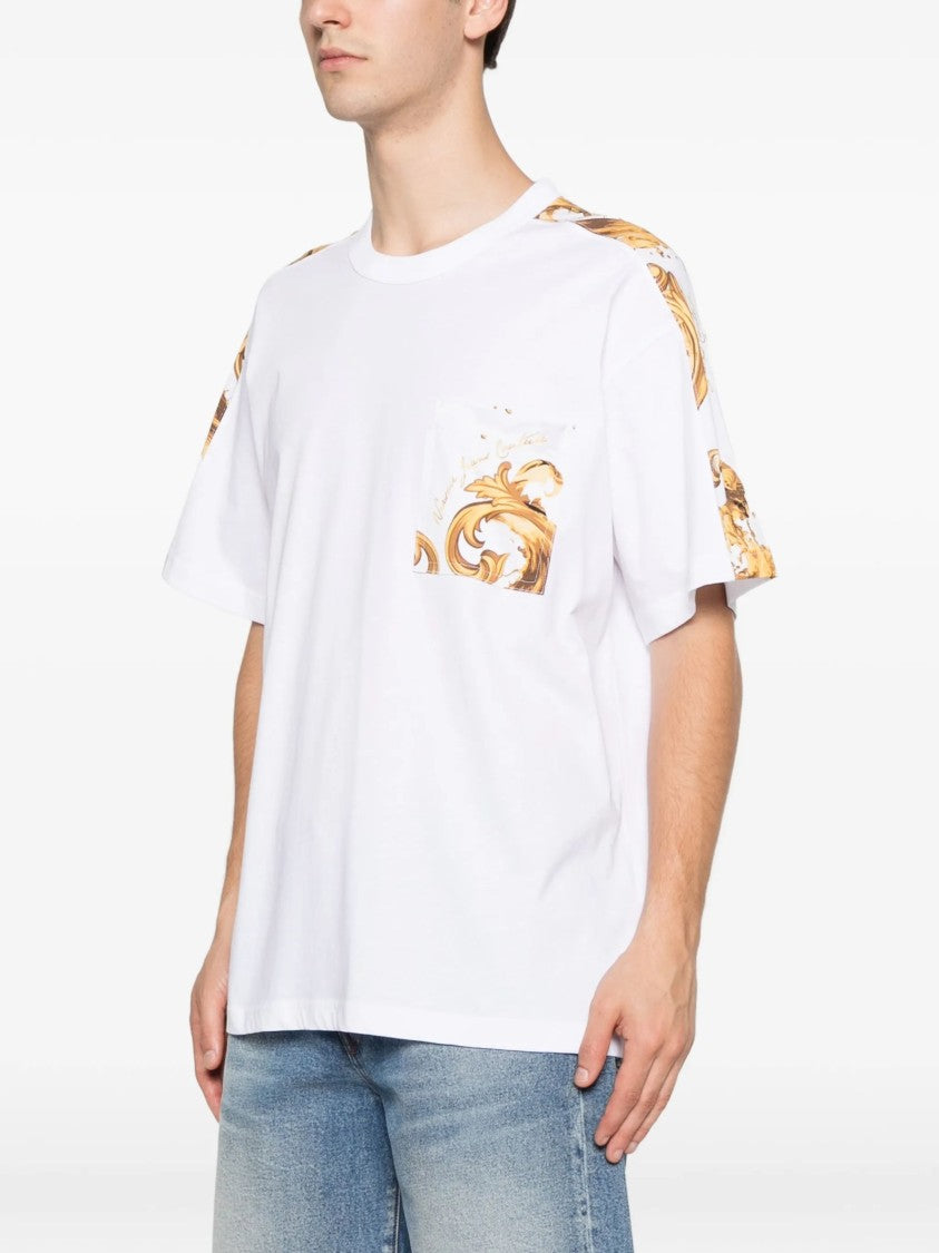 Versace Jeans Couture White Cotton Baroque Decorative T-Shirt