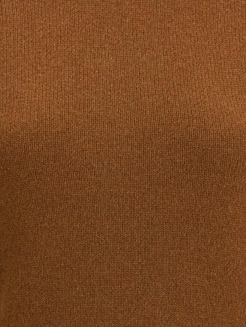 Ami Ribbed High-Neck Cropped Sweater In Rich Brown