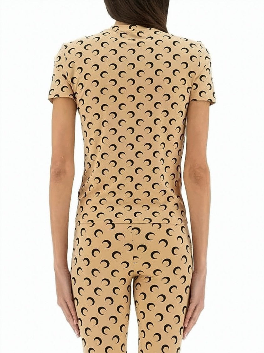 Marine Serre Fitted Short-Sleeve Top With Crescent Moon Pattern