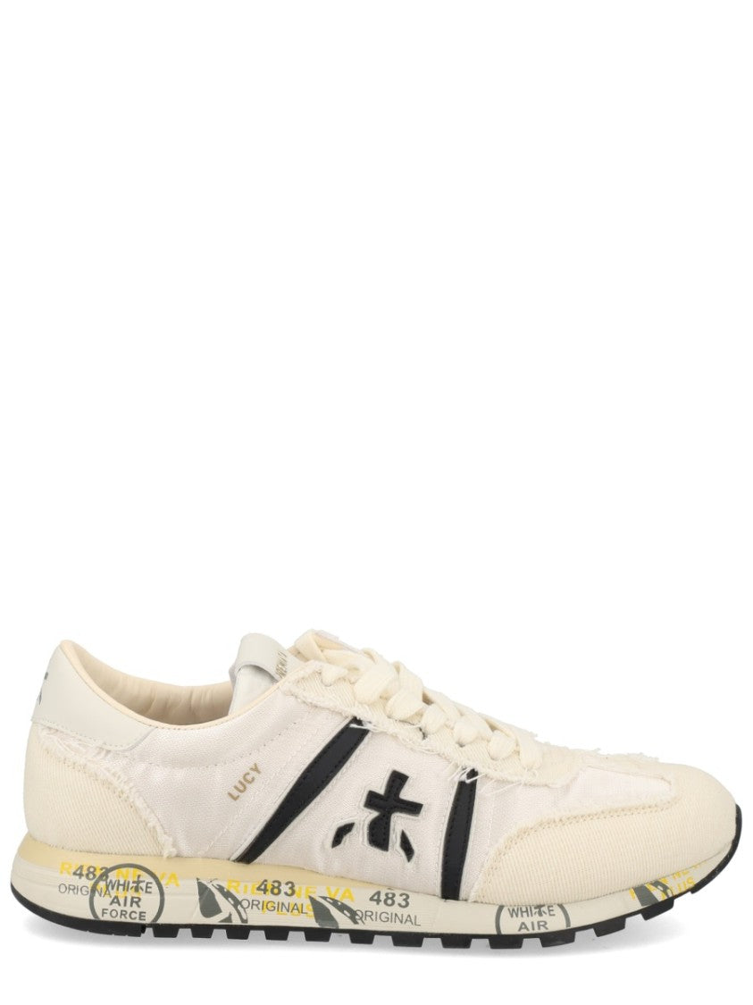 Premiata Lucy Cream Fabric Black Sneakers