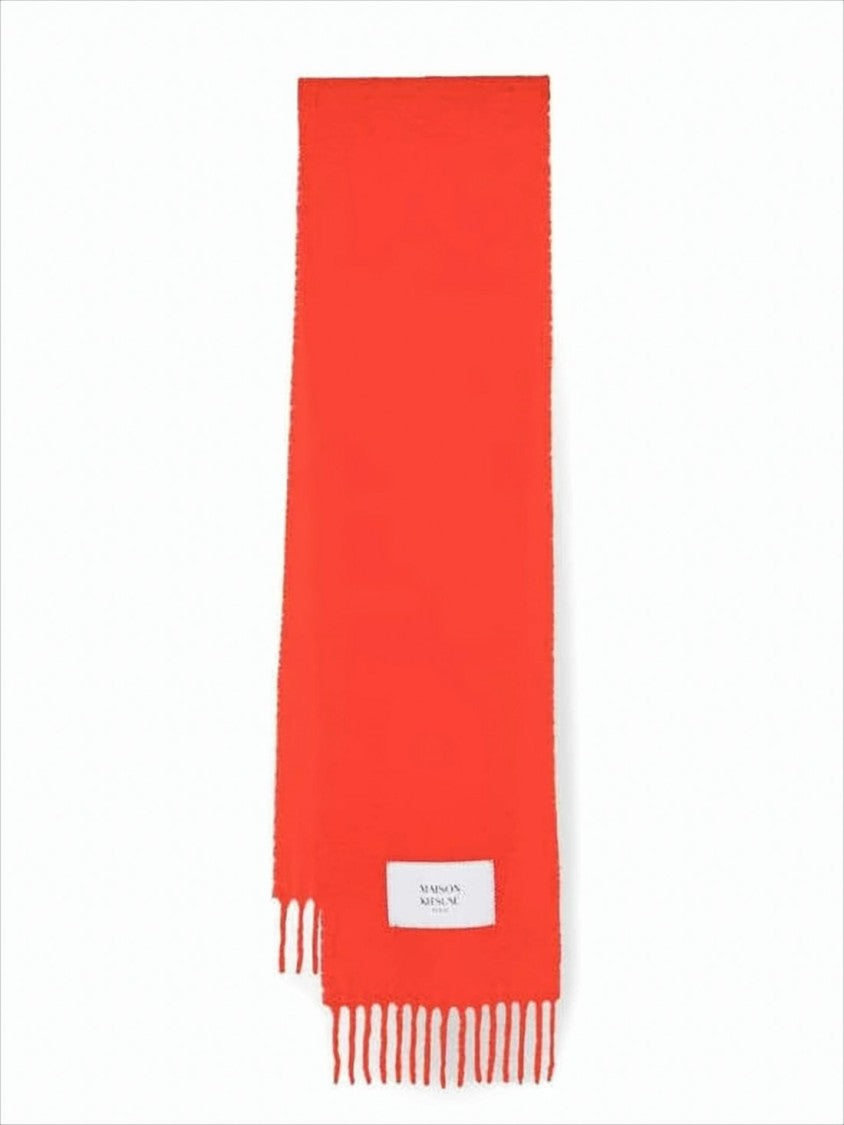 Maison Kitsuné Rectangular Red Scarf With Fringed Edges