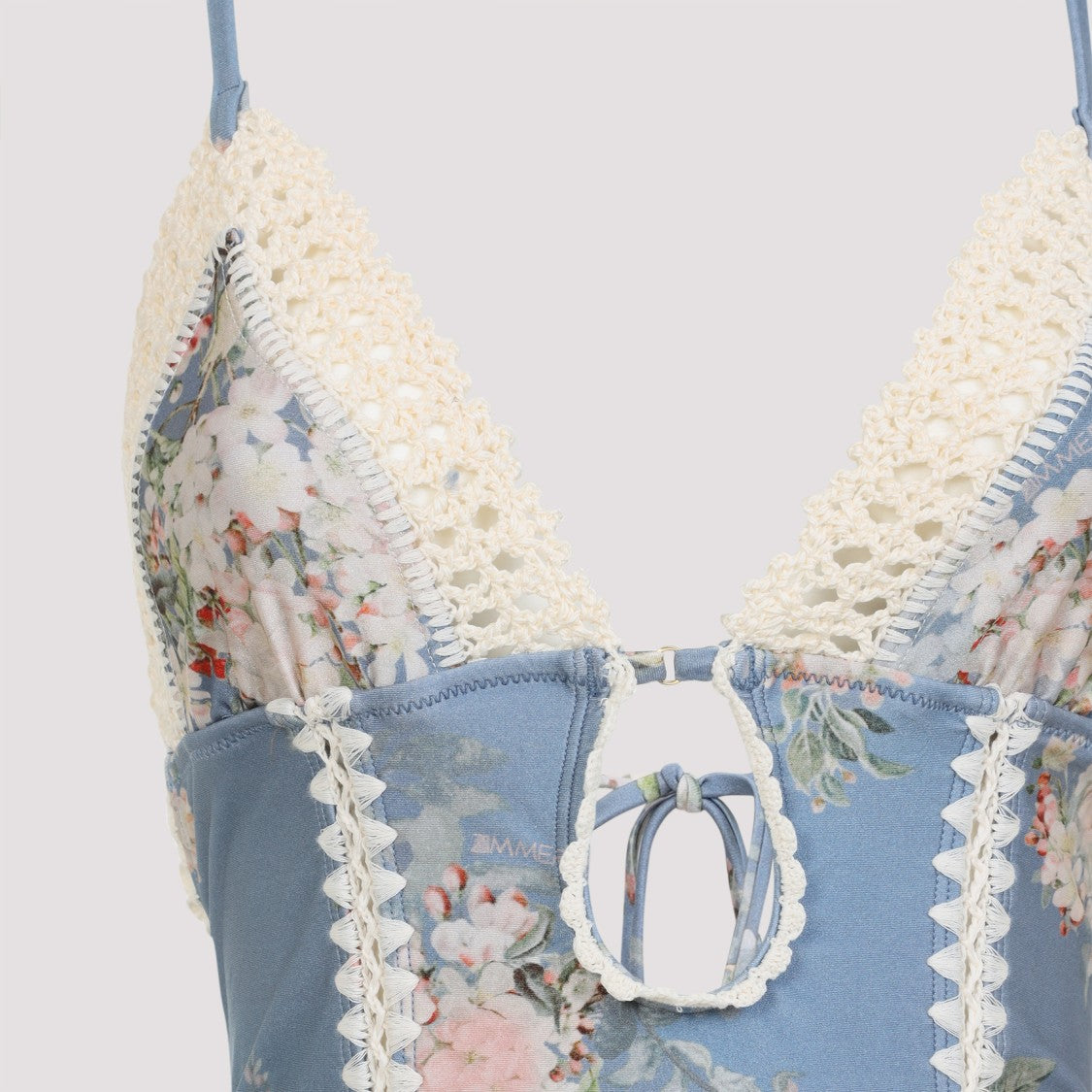 Zimmermann Cascadian Keyhole Crochet Blue Lycra One-Piece