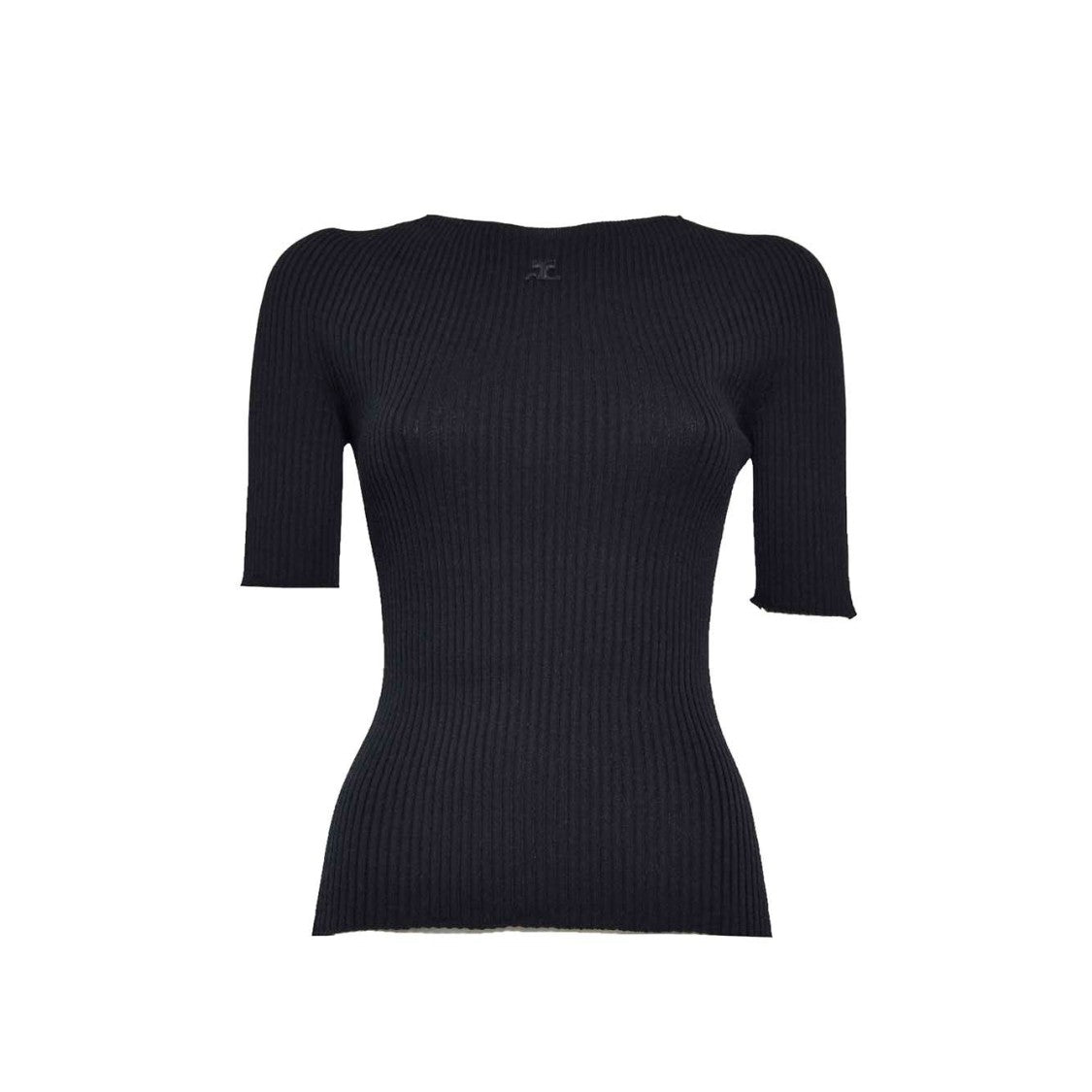 Courrèges Solar Black Ribbed Cotton Sweater