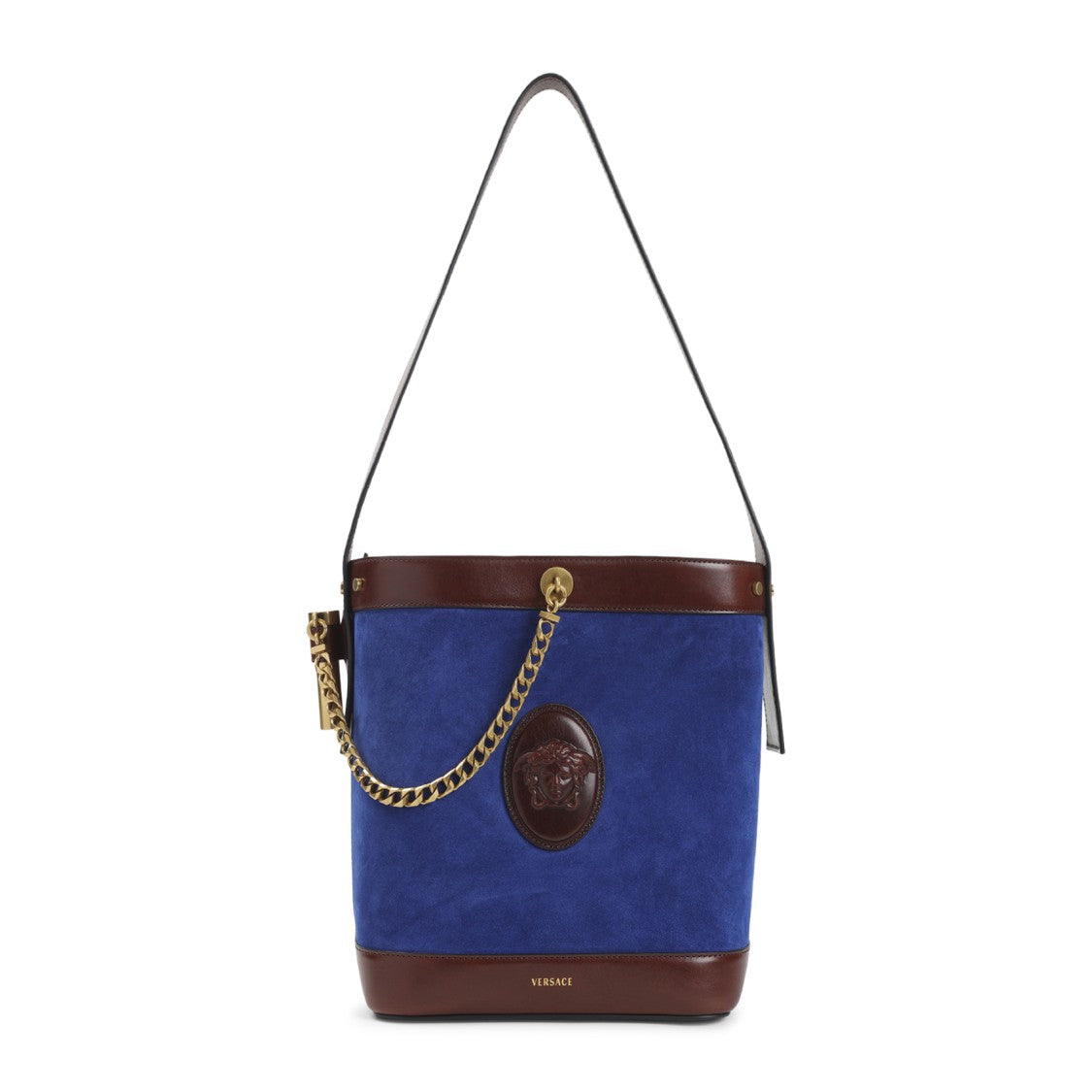 Versace Bucket-Style Blue Suede Shoulder Bag