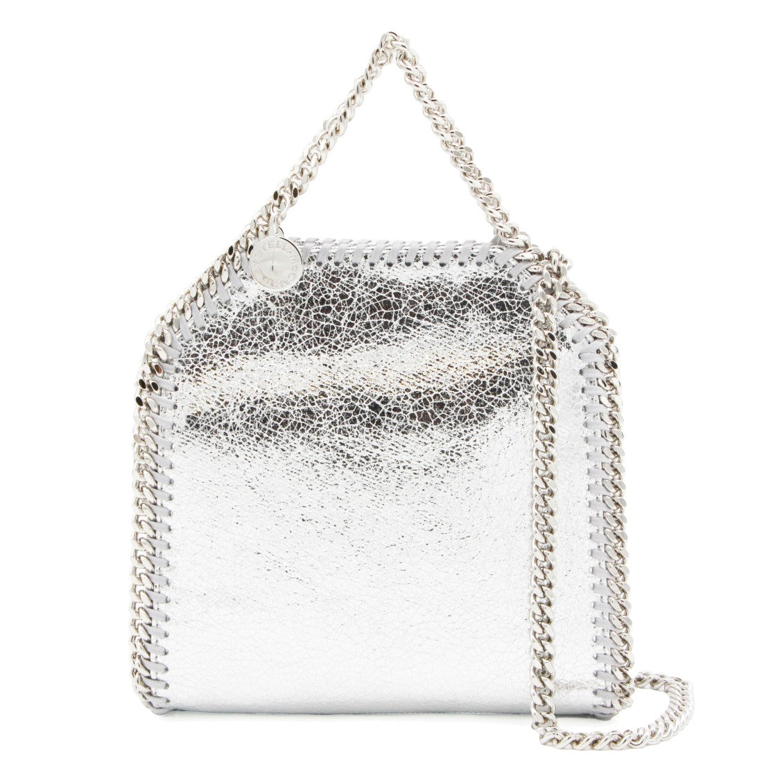 Stella Mccartney Metallic Silver Handbag With Textured Finish And Chain Trim