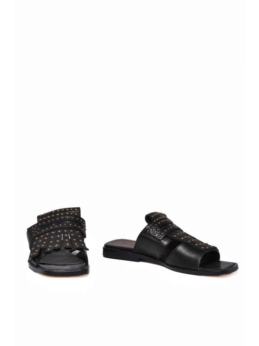Collection Privee? Black Studded Leather Mule Sandals