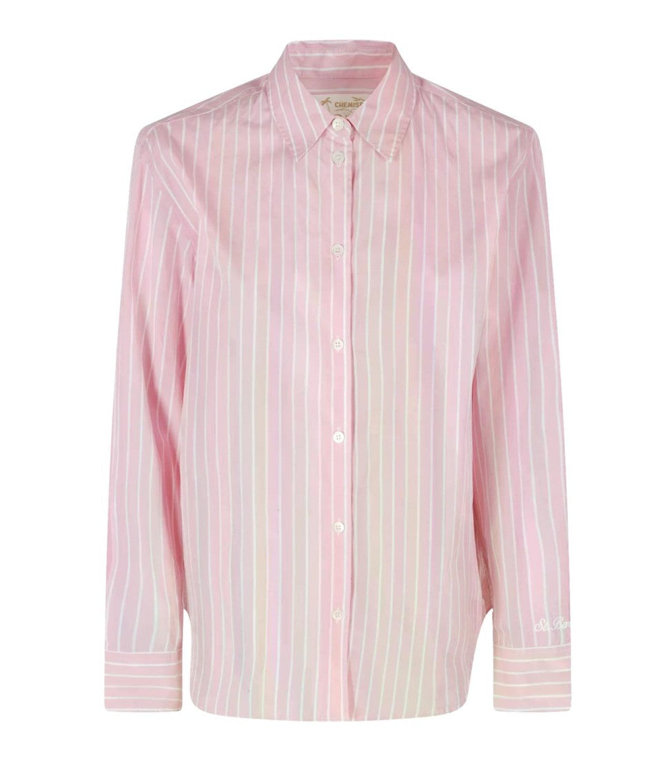 Mc2 Saint Barth Vertical Striped Button-Up Shirt With Embroidered Detail