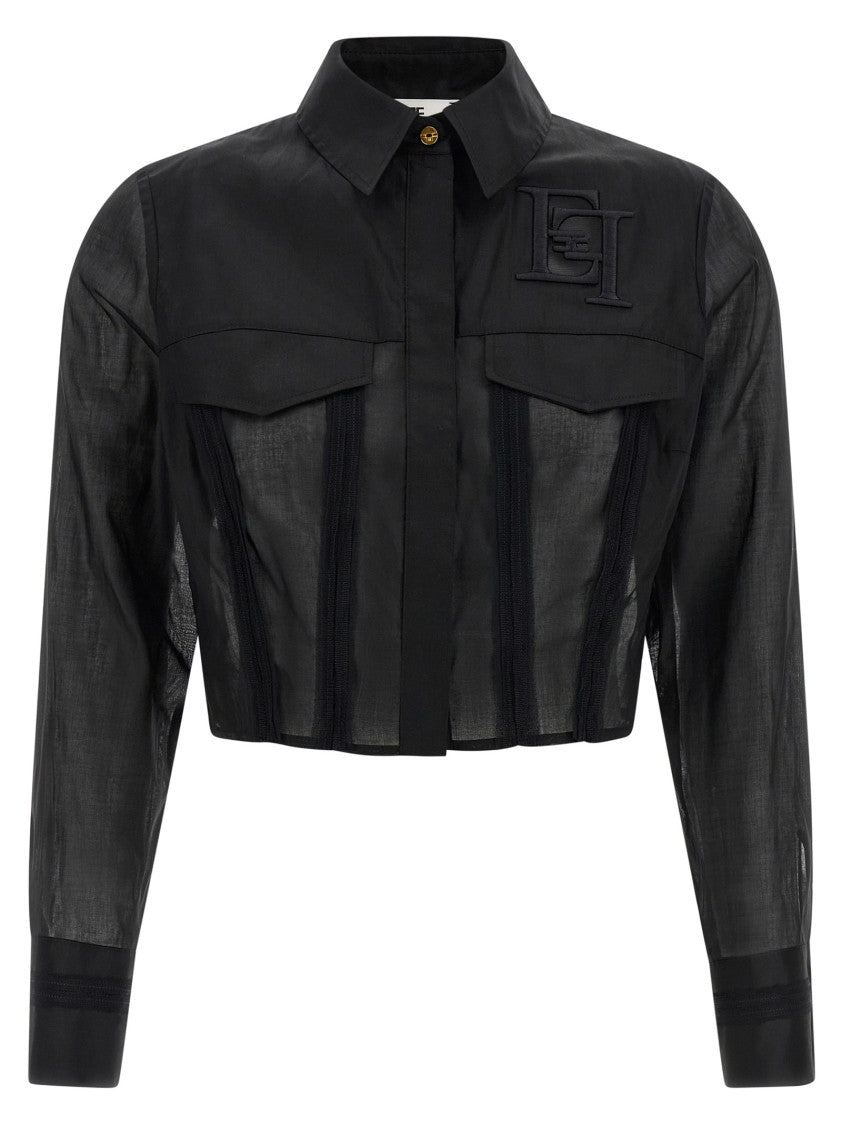 Elisabetta Franchi Logo Embroidery Maxi Crop Shirt