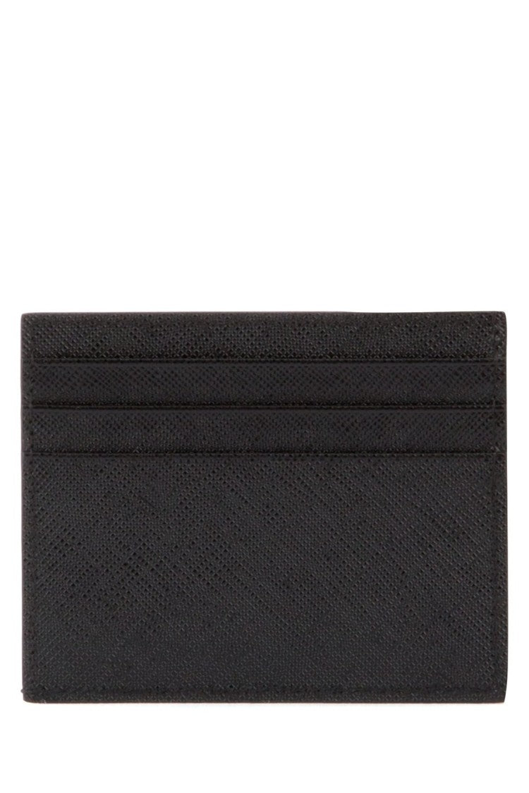 Prada Textured Black Card Wallet With Metallic Logo Detail