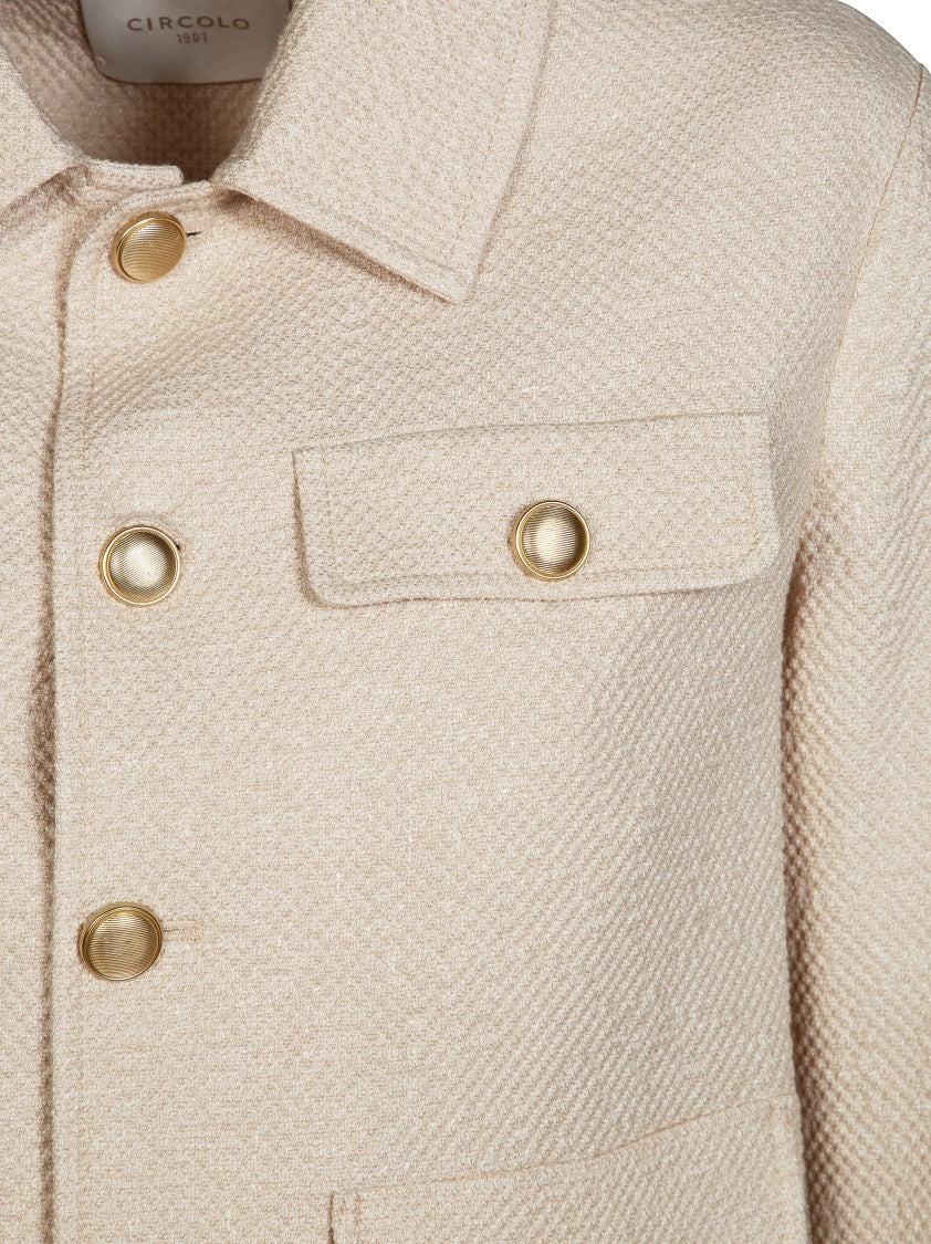 Circolo Herringbone Cotton Linen Cropped Jacket