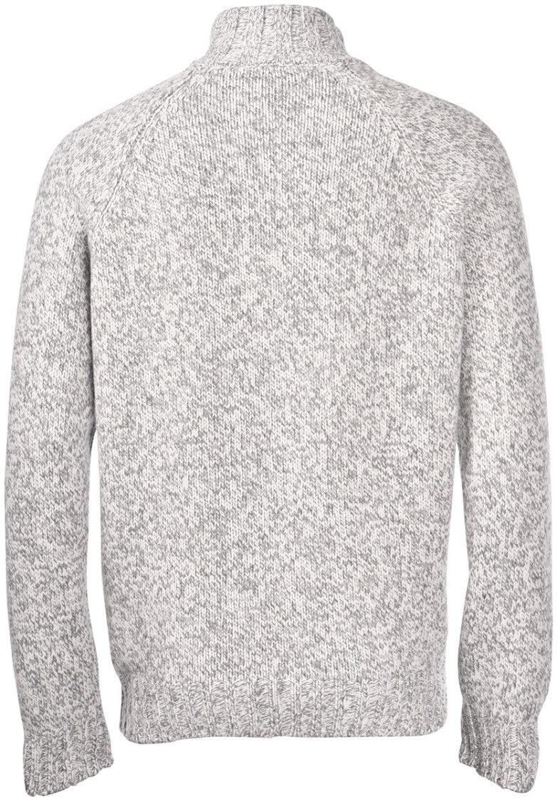 Gran Sasso High Neck Grey Wool Sweater With Half-Zip Closure