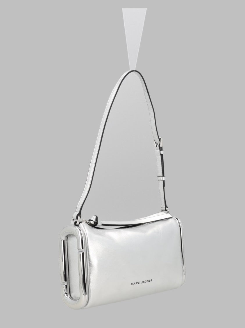 Marc Jacobs Cylindrical Silver Leather Shoulder Bag With Adjustable Strap