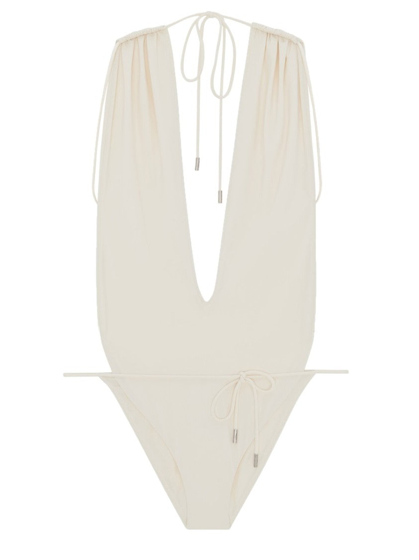 Saint Laurent Deep Plunge Neckline One-Piece Swimsuit